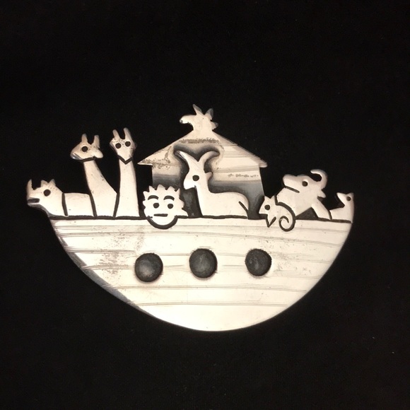 Artisan Sterling Silver Noah’s Ark Pin Brooch - Picture 5 of 8
